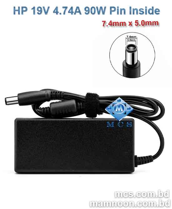 HP Laptop Adapter Charger 19V 4.74A 90W 7.4mm X 5.0mm Black Port Pin Inside