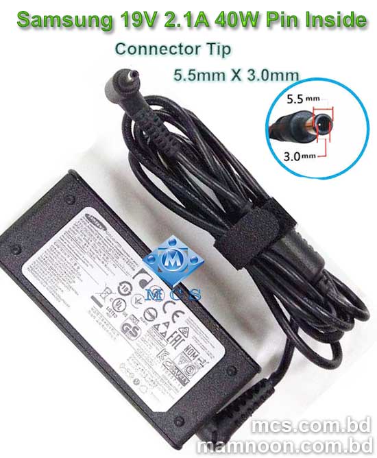 Samsung Mini Laptop Adapter Charger 19V 2.1A 40W 5.5mm X 3.0mm Pin Inside m1