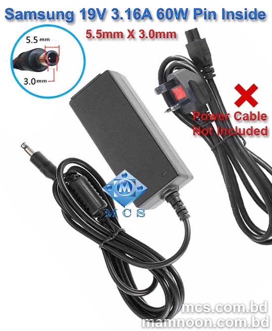 Samsung Laptop Adapter Charger 19V 3.16A 60W 5.5mm X 3.0mm Pin Inside b1