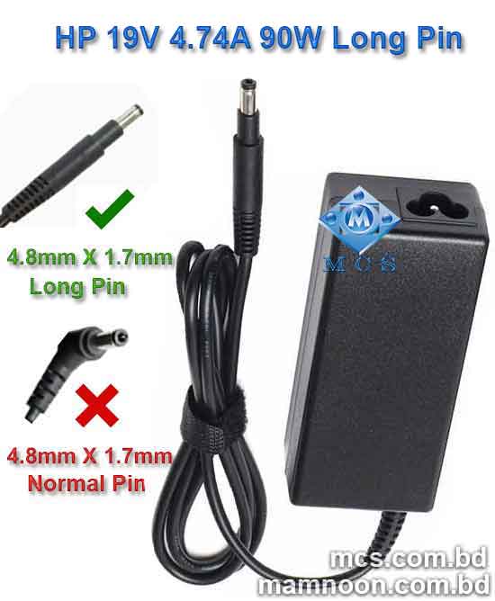HP Laptop Adapter Charger 19V 4.74A 90W 4.8mm x 1.7mm Long Pin1