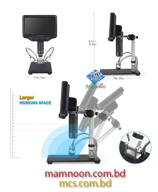 Andonstar AD407 Digital Microscope HDMI 270X 4MP 3D Effect Adjustable Stand Monitor Screen LEDs 1