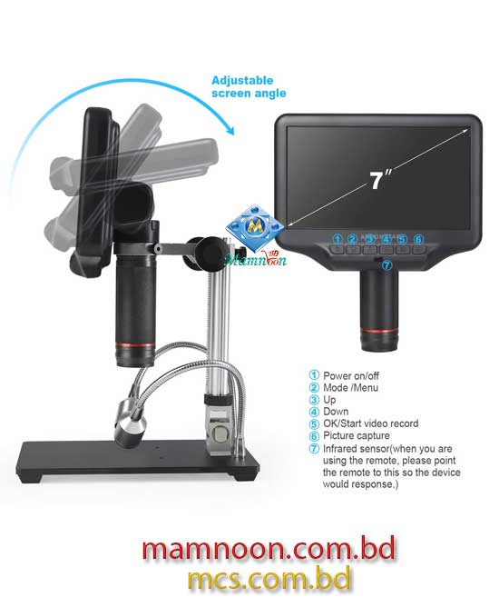 Andonstar AD407 Digital Microscope HDMI 270X 4MP 3D Effect Adjustable Stand Monitor Screen LEDs 2