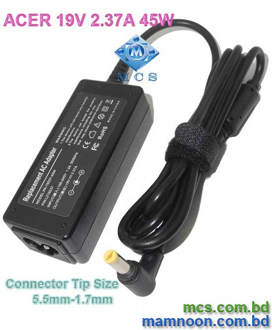 Acer Laptop Adapter Charger 19V 2.37A 45W 5.5mm X 1.7mm
