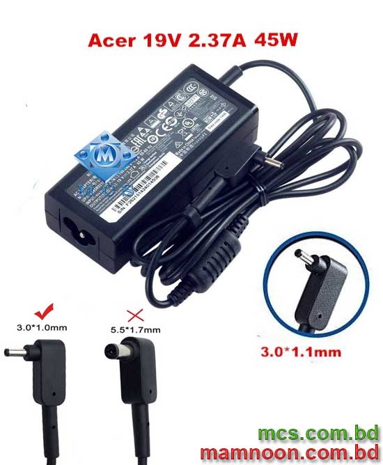 Laptop Adapter Charger For Acer 19V 2.37A 45W 3.0mm X 1.1mm