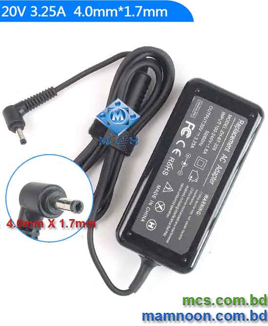 Lenovo Laptop Adapter Charger 20V 3.25A 65W 4.0mm X 1.7mm