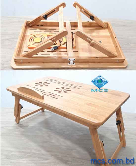 Adjustable Bamboo Laptop Table With Fan Midium Size 50x30cm 5