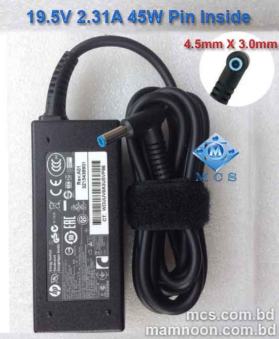 HP Laptop Adapter Charger 19.5V 2.31A 45W 4.5mm X 3.0mm Pin Inside Blue Pin
