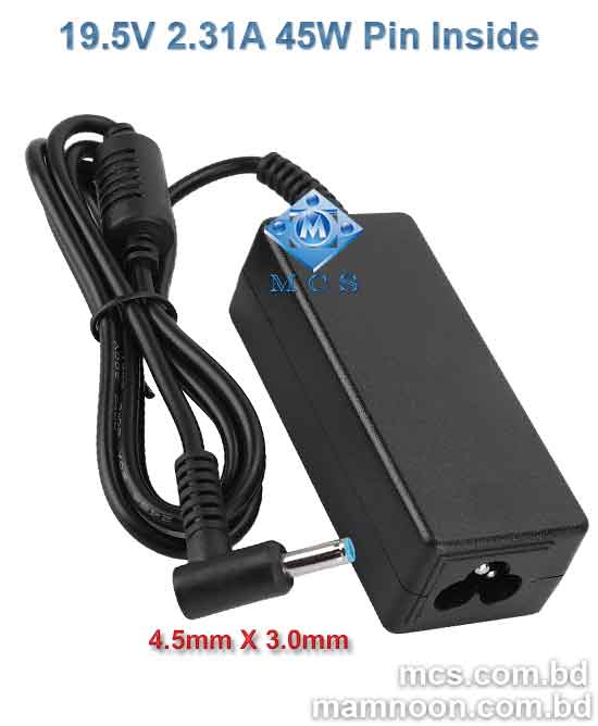 HP Laptop Adapter Charger 19.5V 2.31A 45W 4.5mm X 3.0mm Pin Inside Blue Pin2