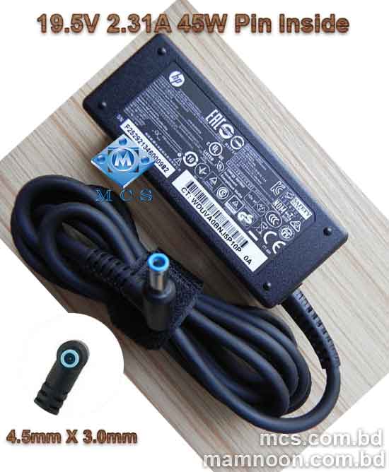 HP Laptop Adapter Charger 19.5V 2.31A 45W 4.5mm X 3.0mm Pin Inside Blue PinM