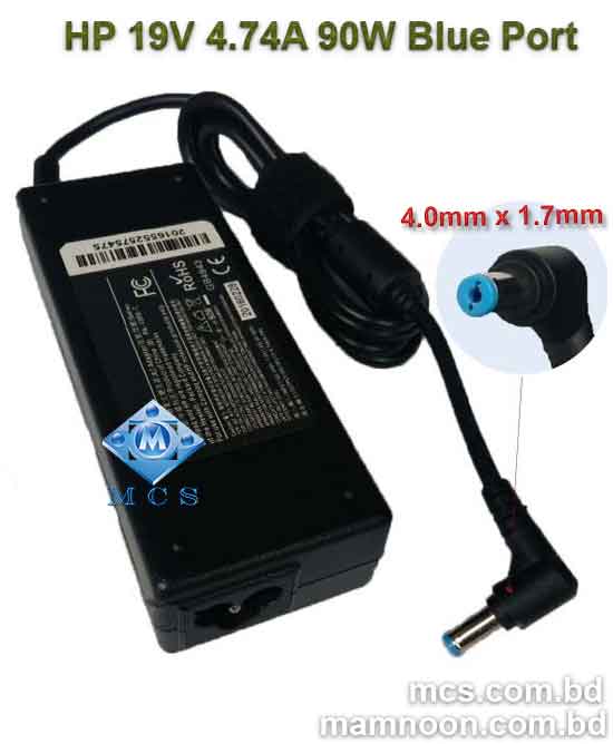 HP Laptop Adapter Charger 19V 4.74A 90W 4.0mm x 1.7mm Blue Port