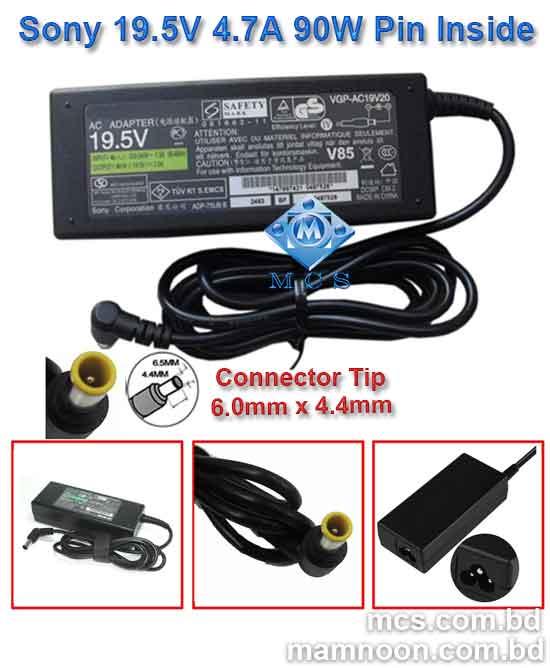 Sony Laptop Adapter Charger 19.5V 4.7A 90W 6.0mm X 4.4mm Pin Inside