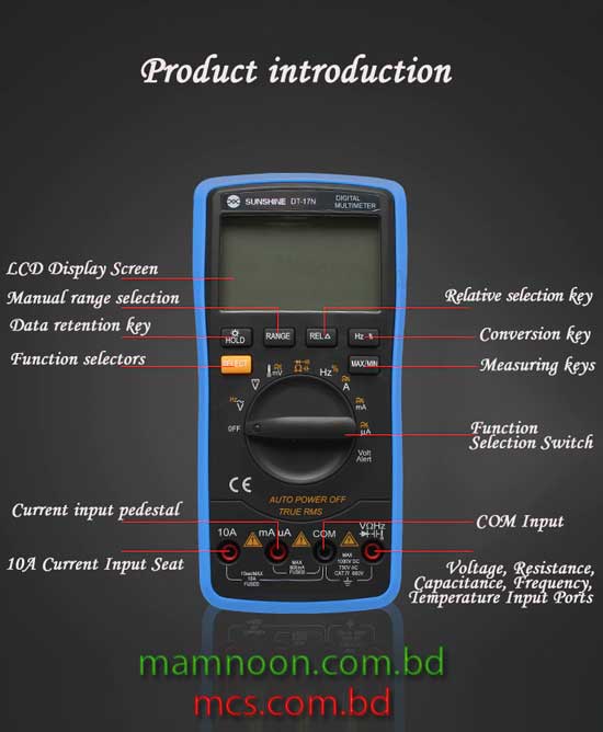 Sunshine DT 17N Multimeter Fully Automatic Digital Display AC DC Voltage and Temperature Test 3