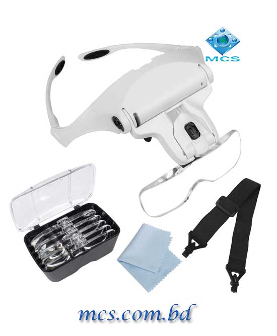 Hands Free Eyeglasses Bracket Headband Interchangeable Magnifier with 2 LED 1
