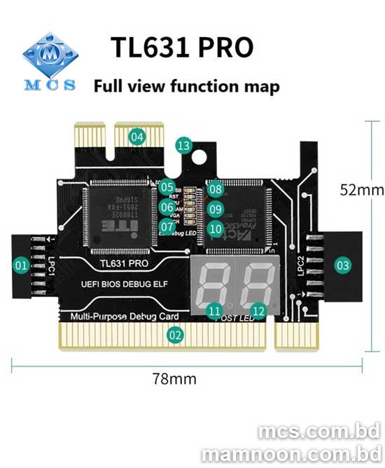 TL631 Pro PC PCI PCI E LPC Diagnostic Analyzer Tester Debug Cards 5