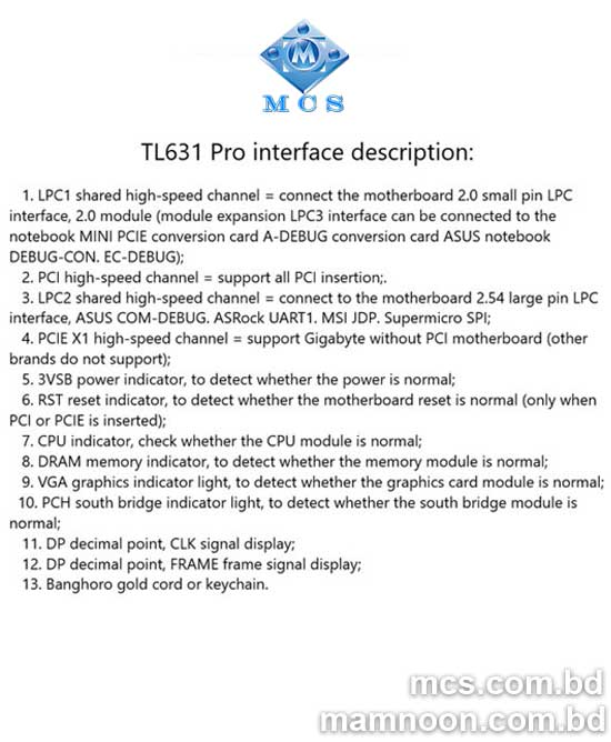 TL631 Pro PC PCI PCI E LPC Diagnostic Analyzer Tester Debug Cards 6