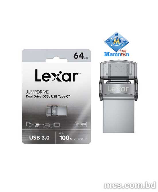 Lexar 64GB JumpDrive Dual Drive D35c USB 3.0 Type-C