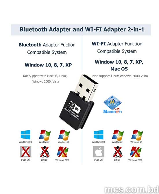 USB WiFi Bluetooth V4.0 Adapter 150Mbps 2.4GHz .6