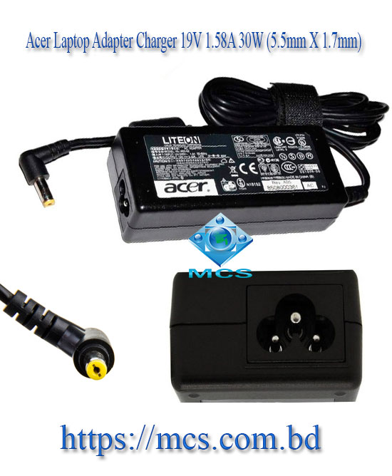 Acer Laptop Adapter Charger 19V 1.58A 30W (5.5mm X 1.7mm)