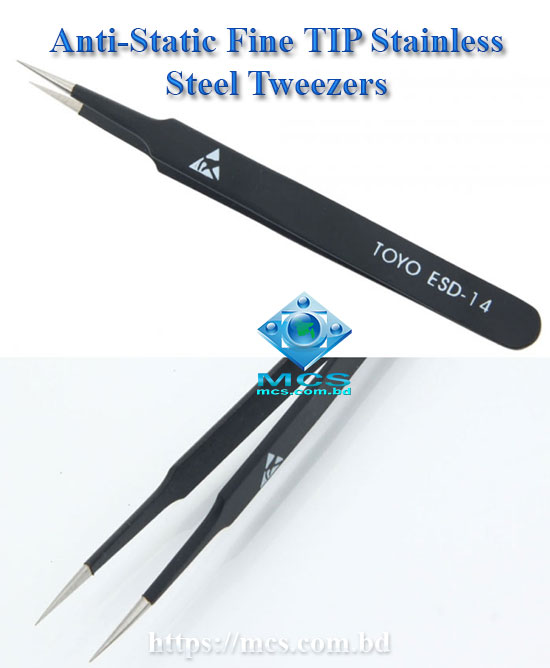 TOYO ESD-14 Anti-Static Fine TIP Stainless Steel Tweezers