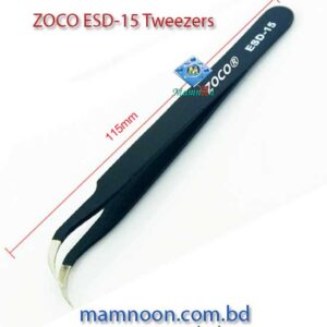 ZOCO Stainless Steel Anti-Static Tweezers ESD-15 Elbow Plus Hard Tweezer
